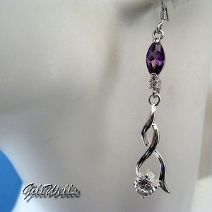 Amethyst marquise silver twisted earring, crystal jewel with emerald choice, blue sapphire, pink topaz image 3