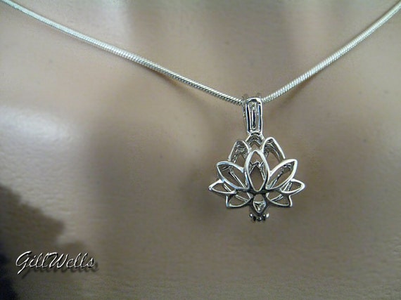 Necklace cage lotus pearl freshwater 925 cage that opens with natural pearl and hearts to insert lucky charm cage silver jewel