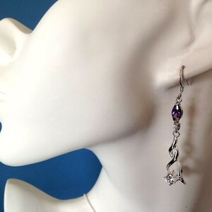 Amethyst marquise silver twisted earring, crystal jewel with emerald choice, blue sapphire, pink topaz image 4