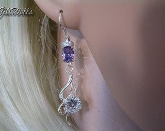 Boucles d'oreilles "Arabesques d'argent sur améthyste"