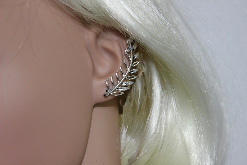 Ear Cuff Diamond Crystal Silver Leaf