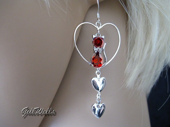 Regalo Mujeres Pendientes Gato Plata 925 - Con Cristal Azul, Hipoalergénicos Y Elegantes Plata Ley 925