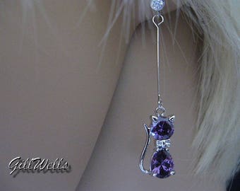 Crystal cat earrings with topaz ball, stones of your choice