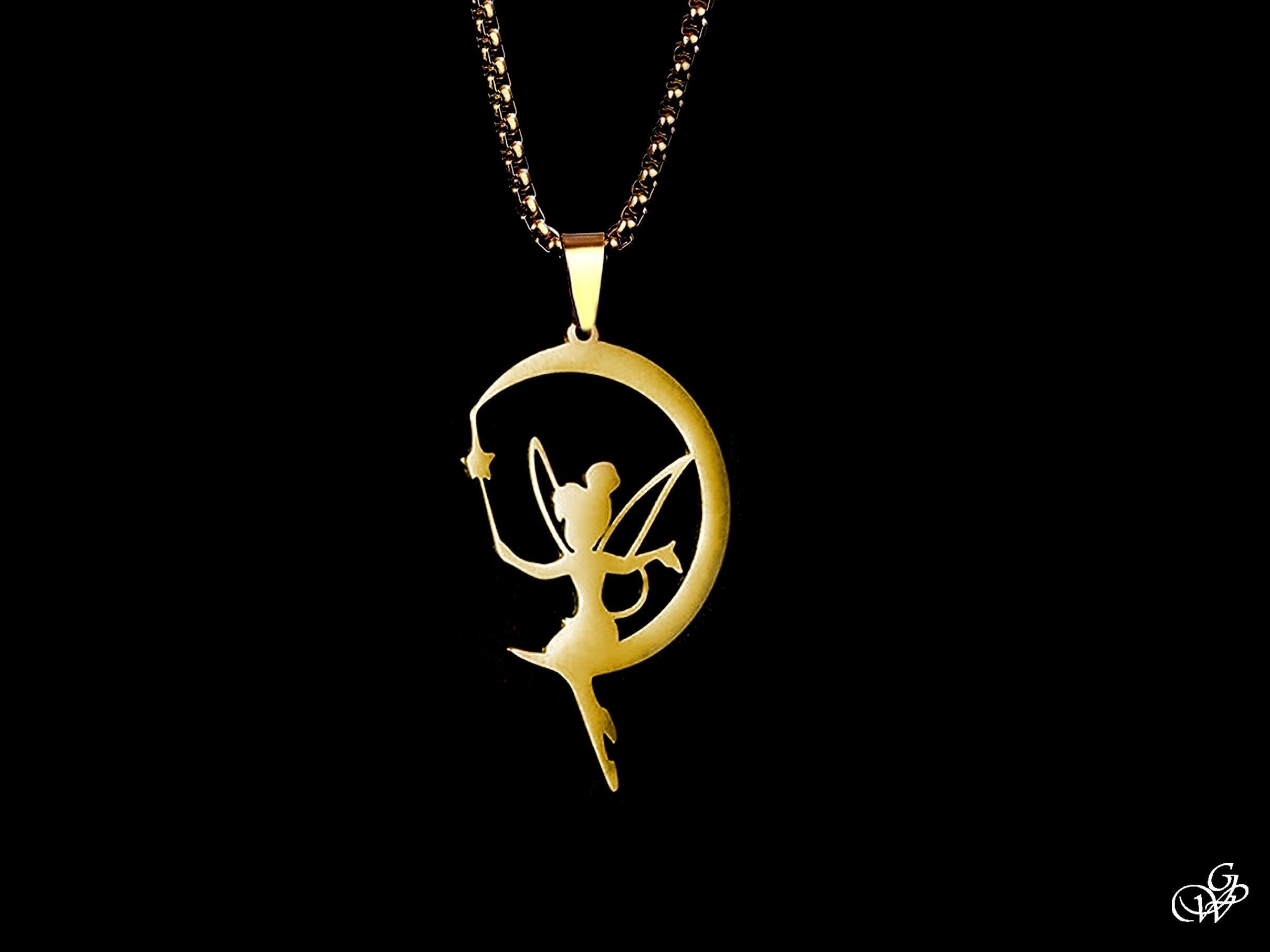 Pendentif Fée Sur La Lune En Or 18 Carats Et Acier - Occasion - Idée Cadeau Féérique