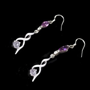 Amethyst marquise silver twisted earring, crystal jewel with emerald choice, blue sapphire, pink topaz image 5