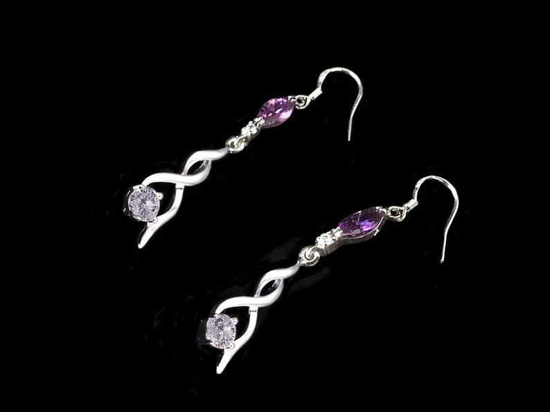 Amethyst marquise silver twisted earring, crystal jewel with emerald choice, blue sapphire, pink topaz image 5