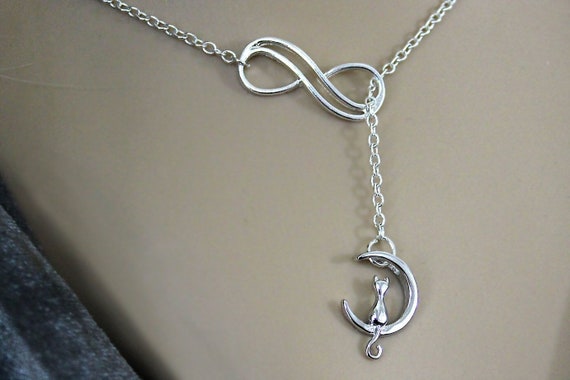 Set 4 pezzi gatto seduto su falce di luna, argento 925 - Italia