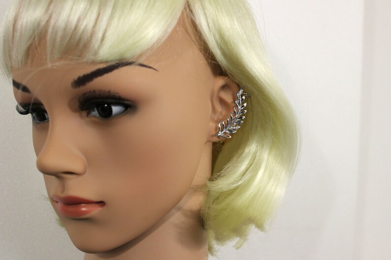 Ear Cuff Diamond Crystal Silver Leaf