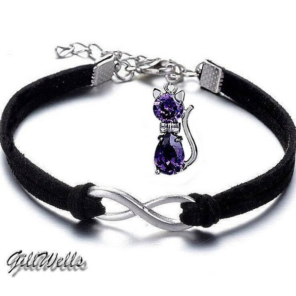 Bracelet "Petit chat d'amour infini & d'Améthyste"