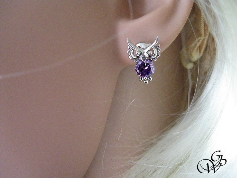 Eule Ohrringe Amethyst-Kristall Eule-Wahl-Juwel Eule Glücksbringer Bild 8