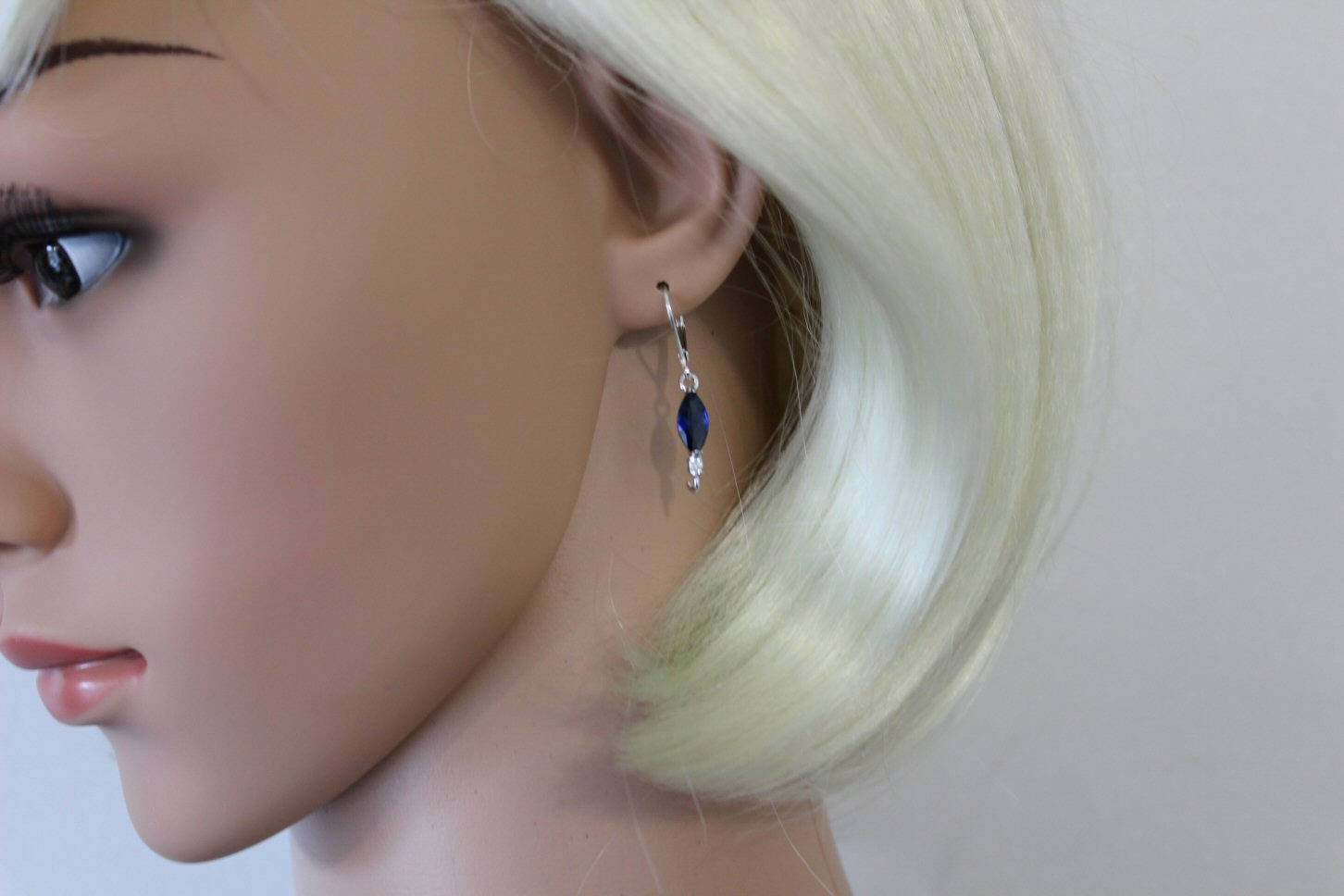 Boucles D'oreilles Et Pendentif Percés Topaze Blanche & Verre Saphir Bleu - Neufs