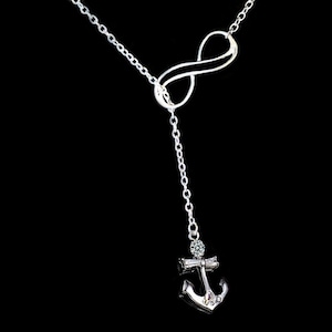 Lasso necklace Navy anchor on silver double infinity
