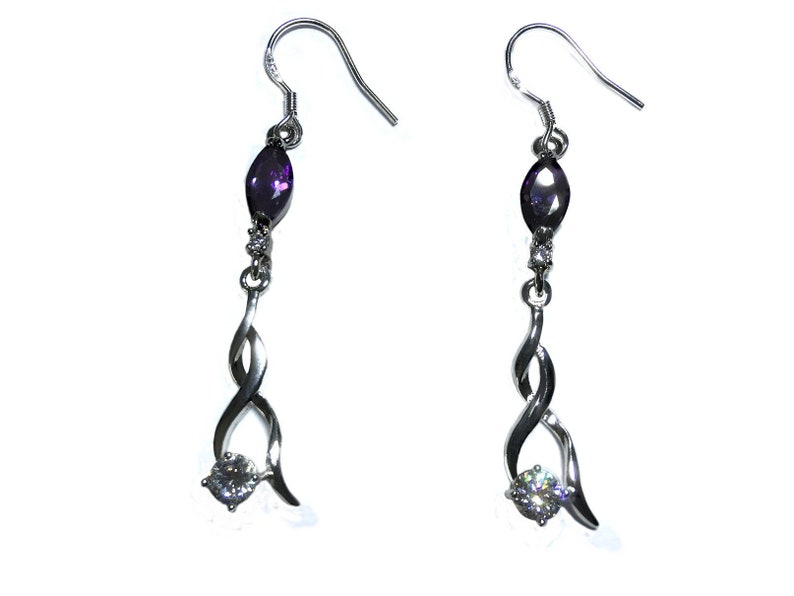 Amethyst marquise silver twisted earring, crystal jewel with emerald choice, blue sapphire, pink topaz image 2