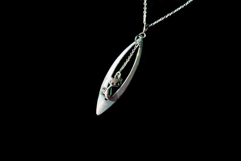 Silver cat steel Ove necklace, small cat rabbit jewel, animal gift image 2