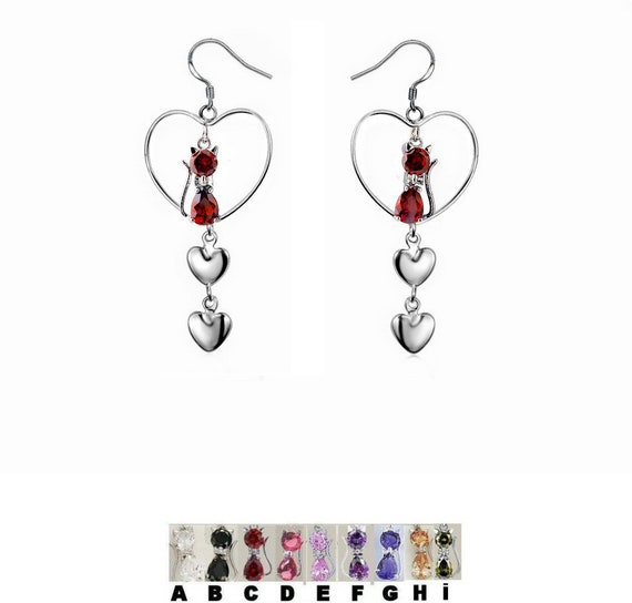 Regalo Mujeres Pendientes Gato Plata 925 - Con Cristal Azul, Hipoalergénicos Y Elegantes Plata Ley 925