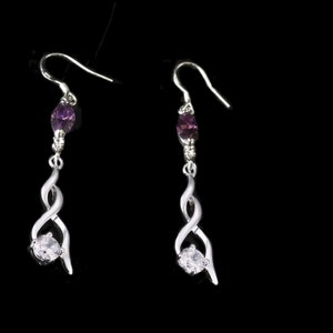 Amethyst marquise silver twisted earring, crystal jewel with emerald choice, blue sapphire, pink topaz image 7