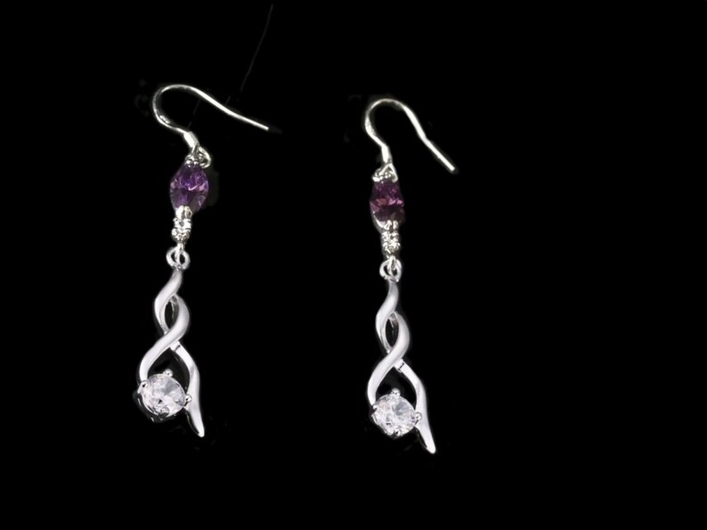 Amethyst marquise silver twisted earring, crystal jewel with emerald choice, blue sapphire, pink topaz image 7