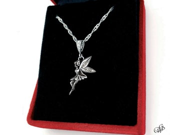 Collar de Princesa Elfa Pequeña en plata de ley 925 con alas de hada de cristal, elección de tipo de asa y cadena