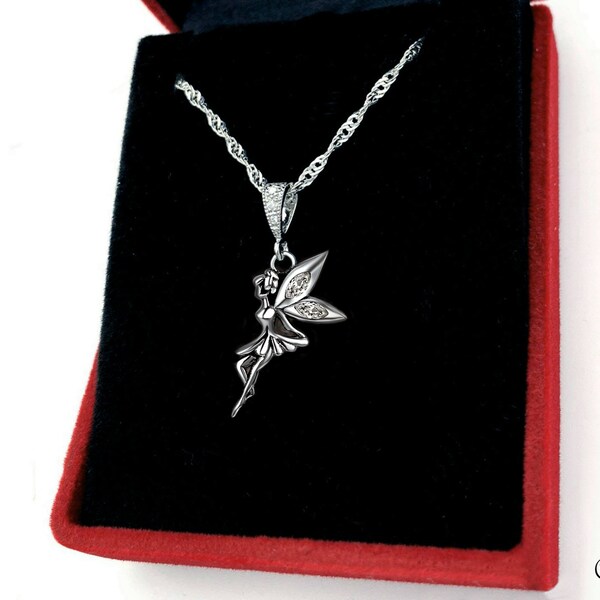 925 silver Little Elf princess necklace with crystal Fairy wings, choice of bail and chain type