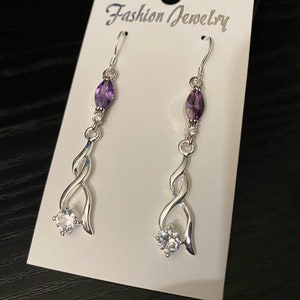 Amethyst marquise silver twisted earring, crystal jewel with emerald choice, blue sapphire, pink topaz image 6