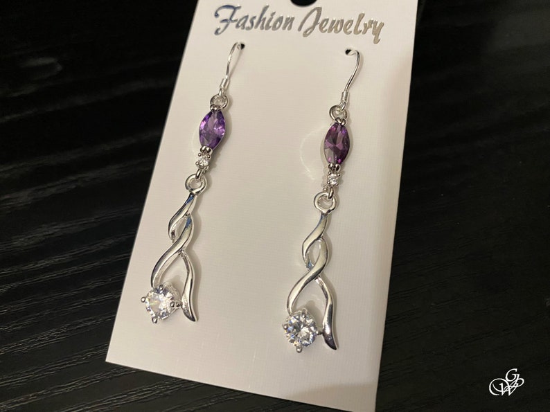 Amethyst marquise silver twisted earring, crystal jewel with emerald choice, blue sapphire, pink topaz image 6