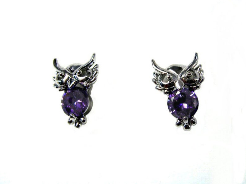 Set crystal owl on crescent moon,owl jewel crescent moon owl earring owl gifts jewel bird lucky charm