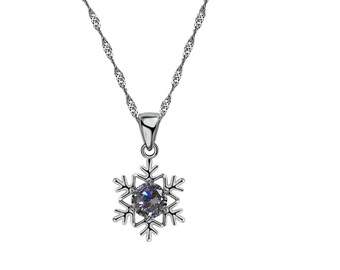 Frozen snowflakes necklace with diamond topaz for a winter Queen