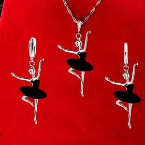 Ballerina princess dancer set with black or white mother-of-pearl dress, choice of chain and bail