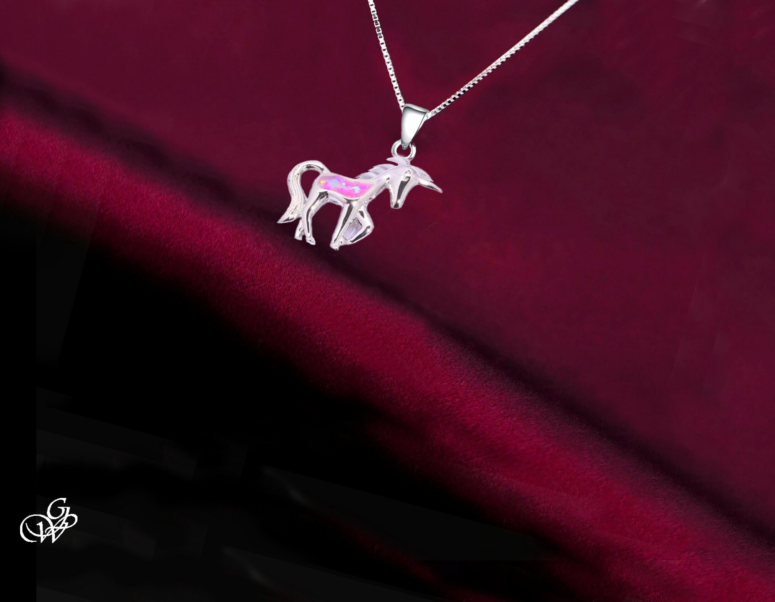 Pferd Einhorn Blauer Opal Feueropal Sterling Silber 925 Anhänger