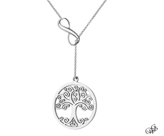 Collier lasso double infini à l'arbre de vie nature, 3 modèles acier ou argent 925