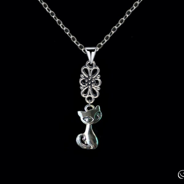 Collier chat canaille à la rosace d'argent, chaîne au choix