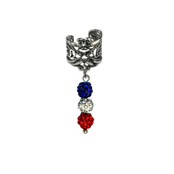 Ear cuff bleu blanc rouge sur mesure, choix du clip, chaîne, boucle d'oreille à votre main. Aller les bleus!