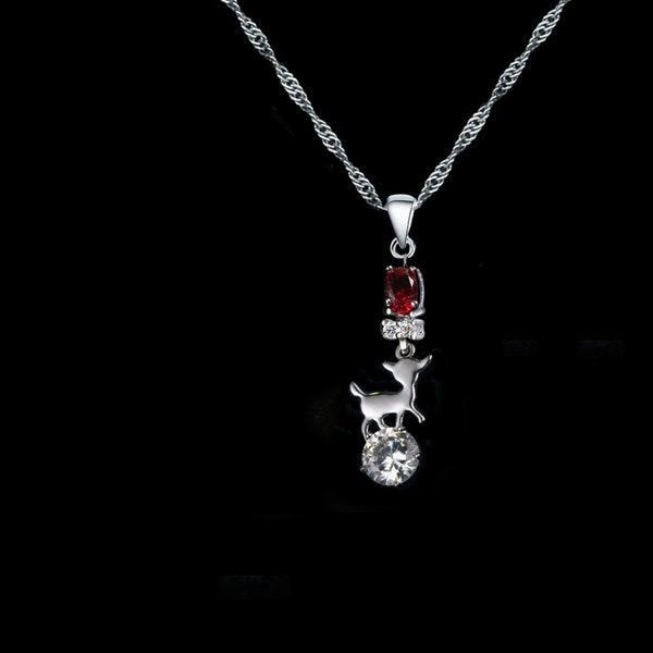 Collier petit faon au cristal, pierres et type de chaîne au choix