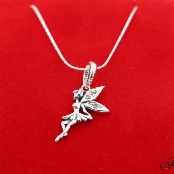 Collier Petite Elfe d'argent 925 aux ailes de Fée de cristal, choix du type de chaîne