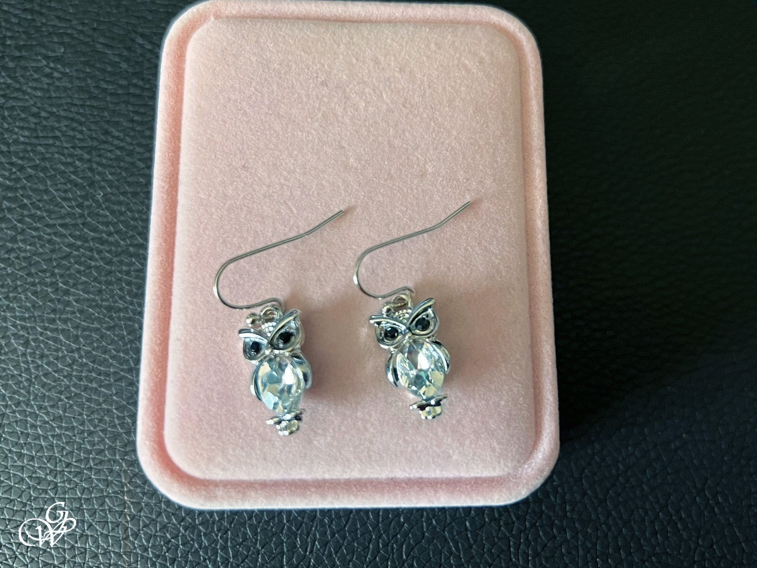 Boucles d'oreilles porte-bonheur petit hibou argent au corps de cristal, violet ou cristal, choi