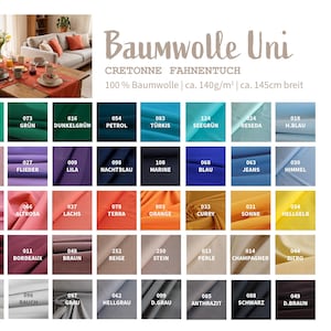 Baumwolle Meterware uni - Baumwollstoff einfarbig - BW Popeline - Fahnentuch - Cretonne, Öko-Tex Klasse 1, Webware *Ab 50cm