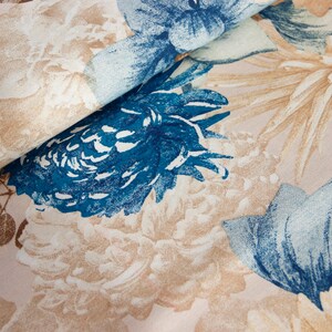 Decorative fabric by the meter flowers, blossoms, floral blue, rose - cotton blend printed - ottoman fabric - home decoration - spring fabrics * from 50 cm