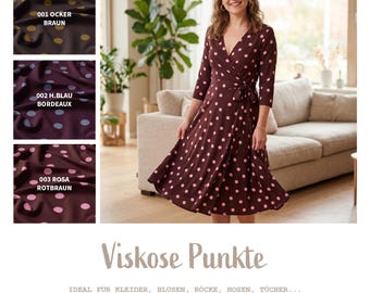 Viskose bedruckt Meterware - luftiger Viskosestoff Punkte Ökotex 100 - fließender Blusenstoff gepunktet, Bekleidungsstoff Damen *Ab 50cm