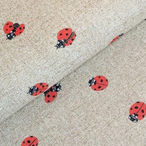 Decorative fabric by the meter ladybug, cotton blend printed kitchen, ottoman fabric insect beige, tablecloth spring fabric *From 50 cm