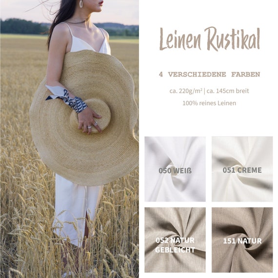 Leinen Rustikal - Meterware Stoff natur, weiß, gebleicht - 100% Leinen uni, Leinengewebe, Flachs, Naturstoff *** 50 cm x 145 cm ***