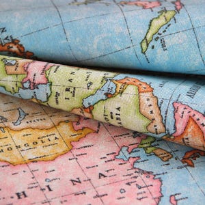 Decorative fabric by the meter world map - cotton blend Atlas - cotton/polyester - fabric for home decoration/tablecloth/curtain *** 50 cm x 140 cm*** image 2