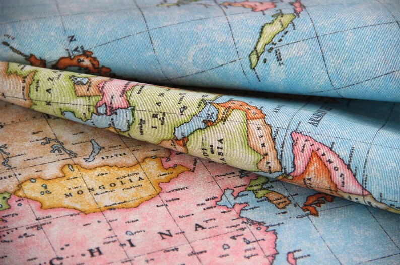 Decorative fabric by the meter world map - cotton blend Atlas - cotton/polyester - fabric for home decoration/tablecloth/curtain *** 50 cm x 140 cm*** image 2