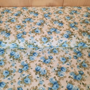 Decorative fabrics sold by the meter roses blue cotton blend printed roses ottoman fabric summer, spring fabrics home textiles flowers From 50 cm image 1