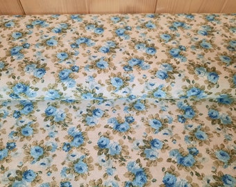 Decorative fabrics sold by the meter roses blue - cotton blend printed roses - ottoman fabric summer, spring fabrics home textiles flowers *From 50 cm