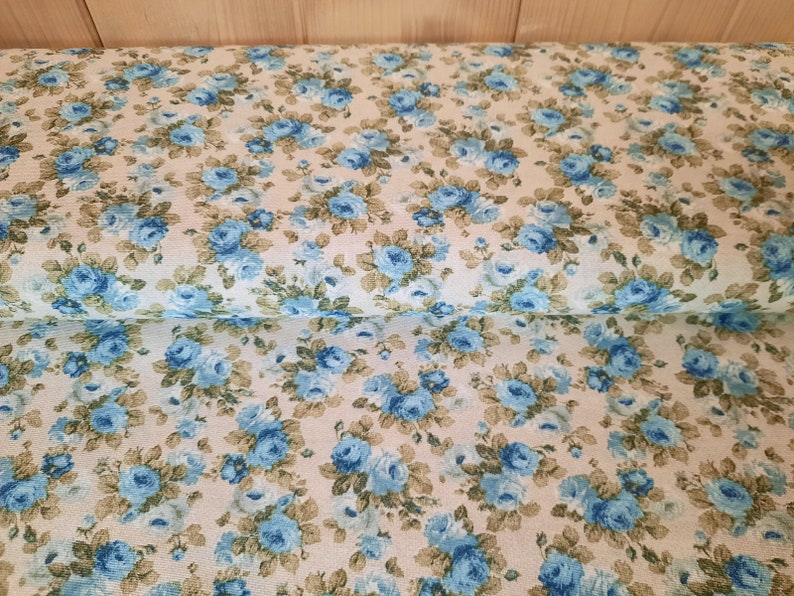 Decorative fabrics sold by the meter roses blue cotton blend printed roses ottoman fabric summer, spring fabrics home textiles flowers From 50 cm image 1