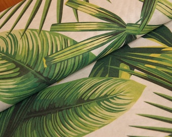 Decorative fabric sold by the meter jungle leaves, cotton blend fabric printed palm fronds, ottoman fabric jungle plants, tablecloth leaves *From 50 cm