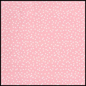May include: Pink fabric with a white polka dot pattern.