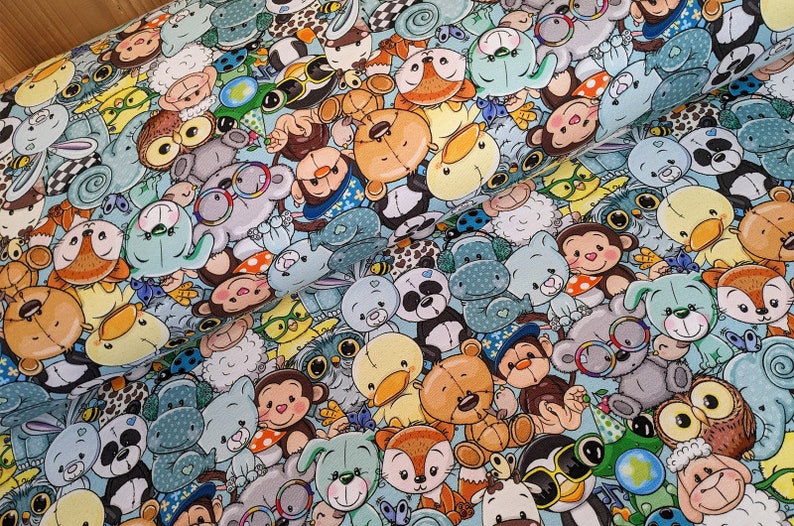 French Terry Cuddly Toys Fabric sold by the meter colorful animals, jersey stretch sweat, summer sweat, jogging fabric, sweater fabric children from 50 cm image 1