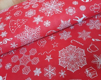 Decorative fabric Christmas by the meter - cotton printed snowflake, Christmas fabric red, candy cane winter fabric, Christmas tree Advent *from 50 cm