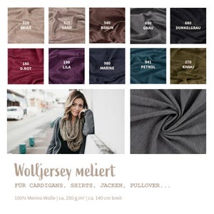 Wool jersey mottled by the meter - wool fabric elastic - merino wool fabric - wool winter fabric, knitted fabric jersey *From 50 x 140 cm